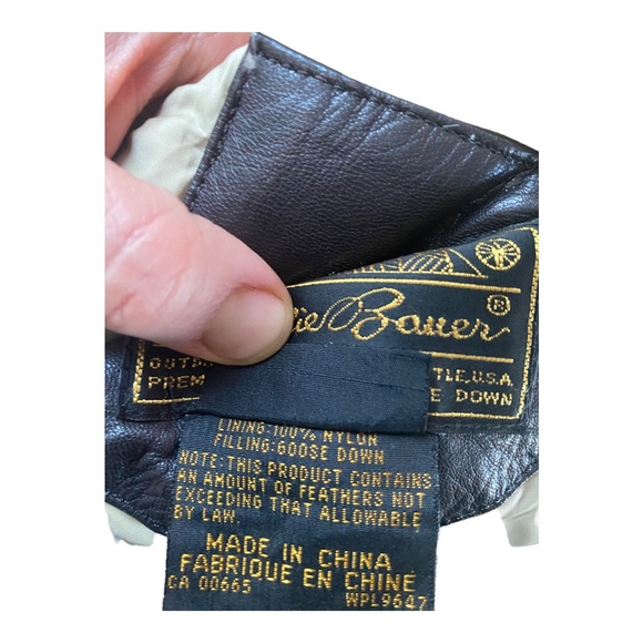 Vintage EDDIE BAUER Mens XL Brown Leather and Down winter zip jacket - Picture 10 of 16
